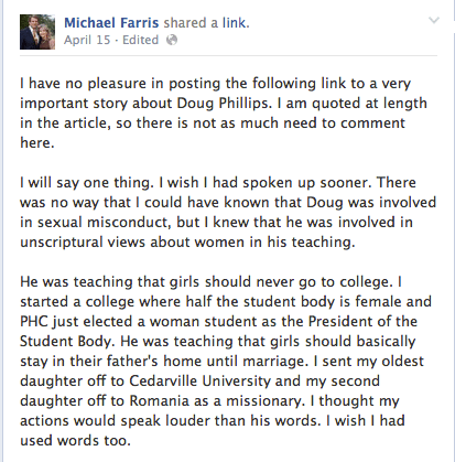 Michael Farris, Doug  Phillips, sex abuse scandal, Patriarchy, Lourdes Torres-Manfeutel Screen Shot 2014-04-18 at 9.47.28 AM